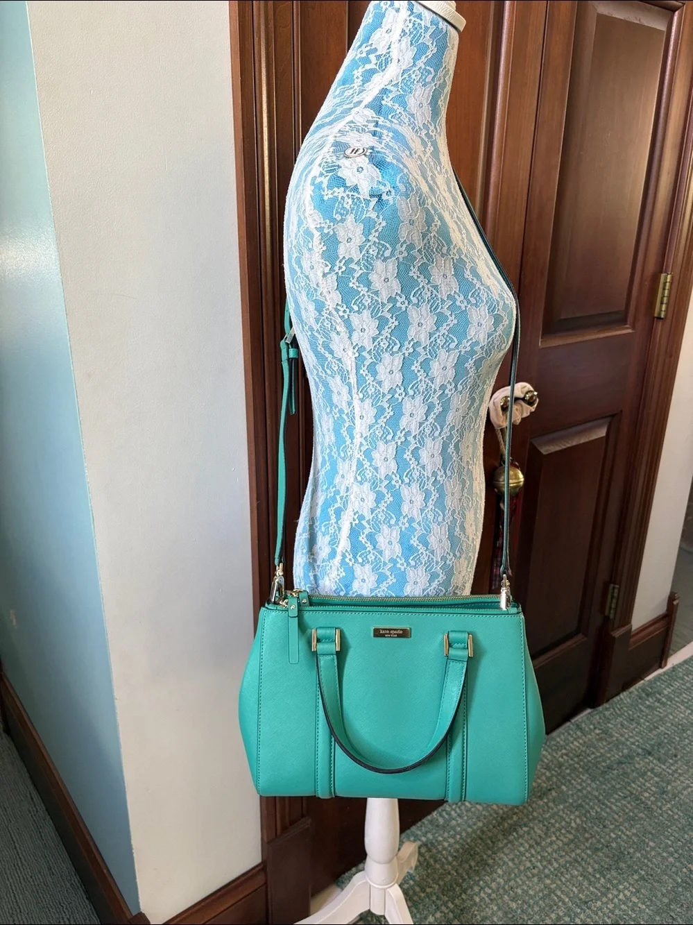 kate spade Satchel  crossbody bag, shoulder bag turquoise saffiano gold hardware